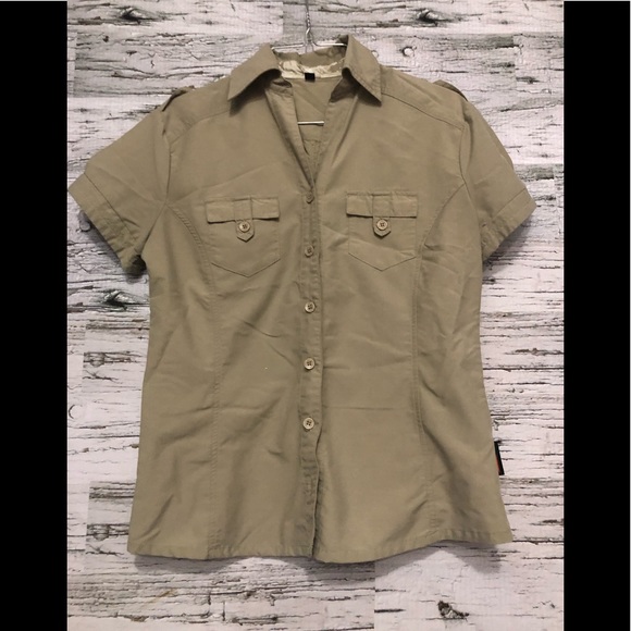 Chlorophylle short sleeve button down shirt. Beige size small - Picture 1 of 6